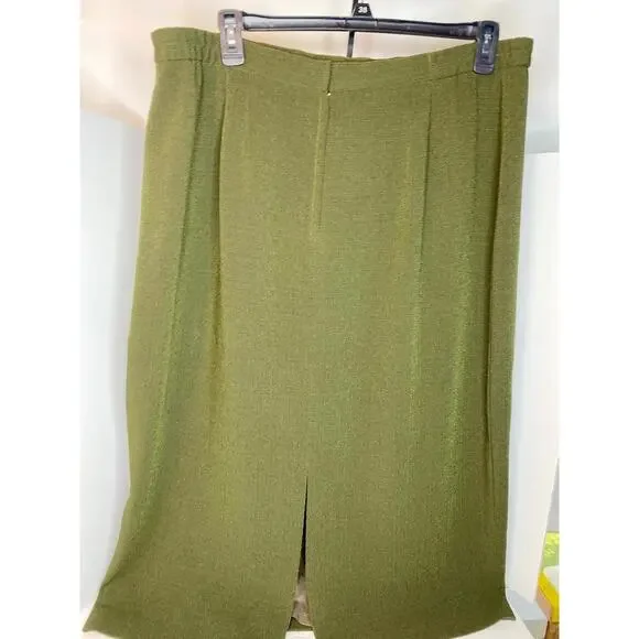 Ferre Gianni Skirt Womens 22 Olive Green Solid  Zip Back Slit Lined Career - Picture 8 of 13